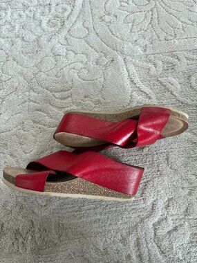 Red Leather Wedge Sandals